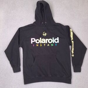 Polaroid‎ Hoodie Sweatshirt Mens Large Black Instant Graphic Print Rainbow